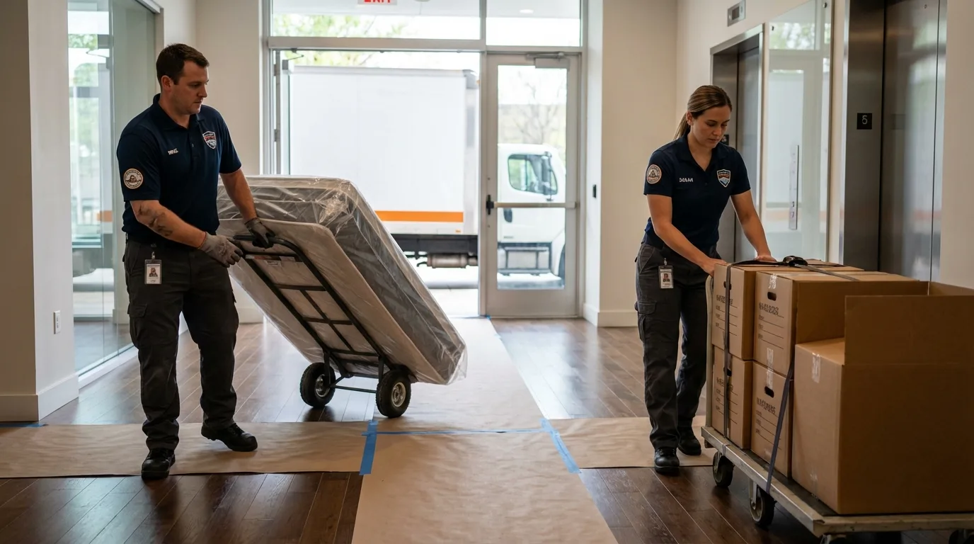 Professional apartment movers loading elevator in Elverson, PA