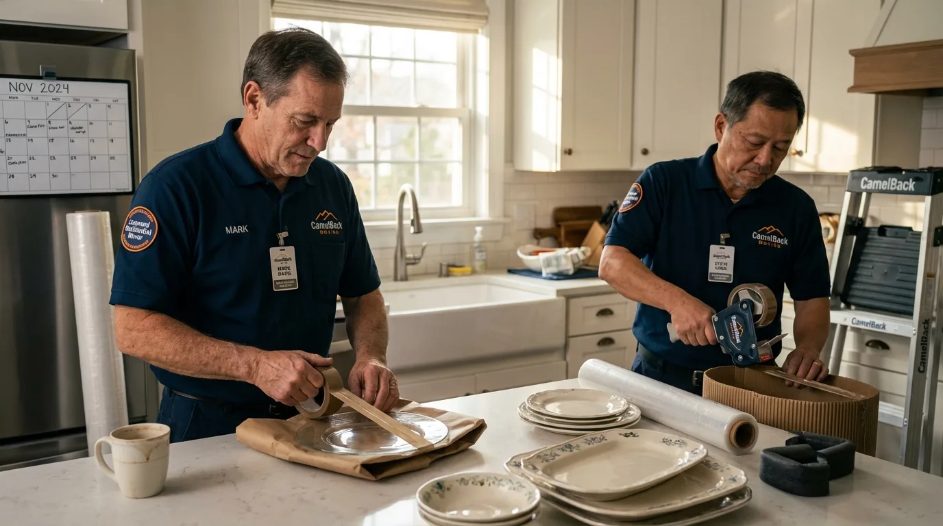 Professional crew packing kitchen dishware in Elverson, PA